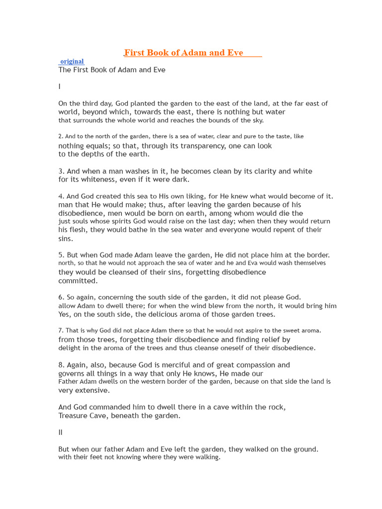 First Book of Adam and Eve Summary | PDF | Adam | Adam And Eve