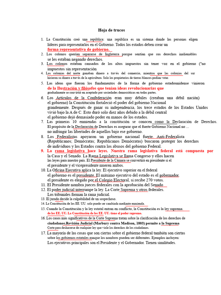 Hoja de Trucos | PDF | Presidentes de los Estados Unidos | Gobierno ...