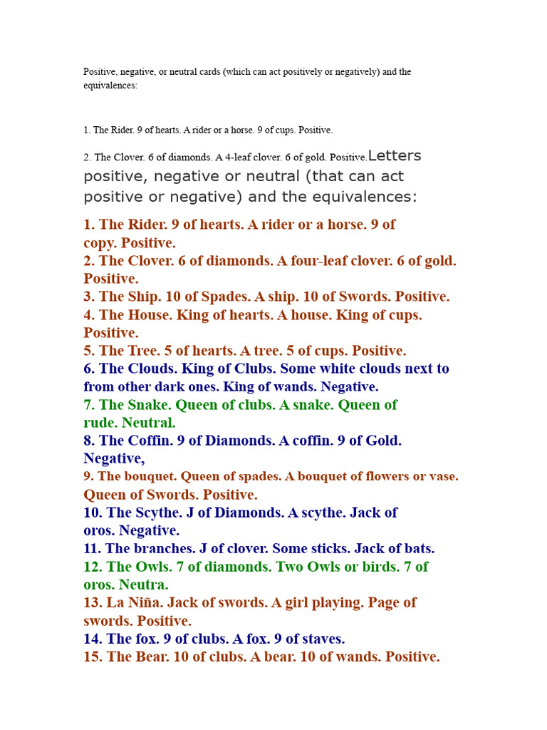 Card Meanings: Positive, Negative, Neutral | PDF | Mouse