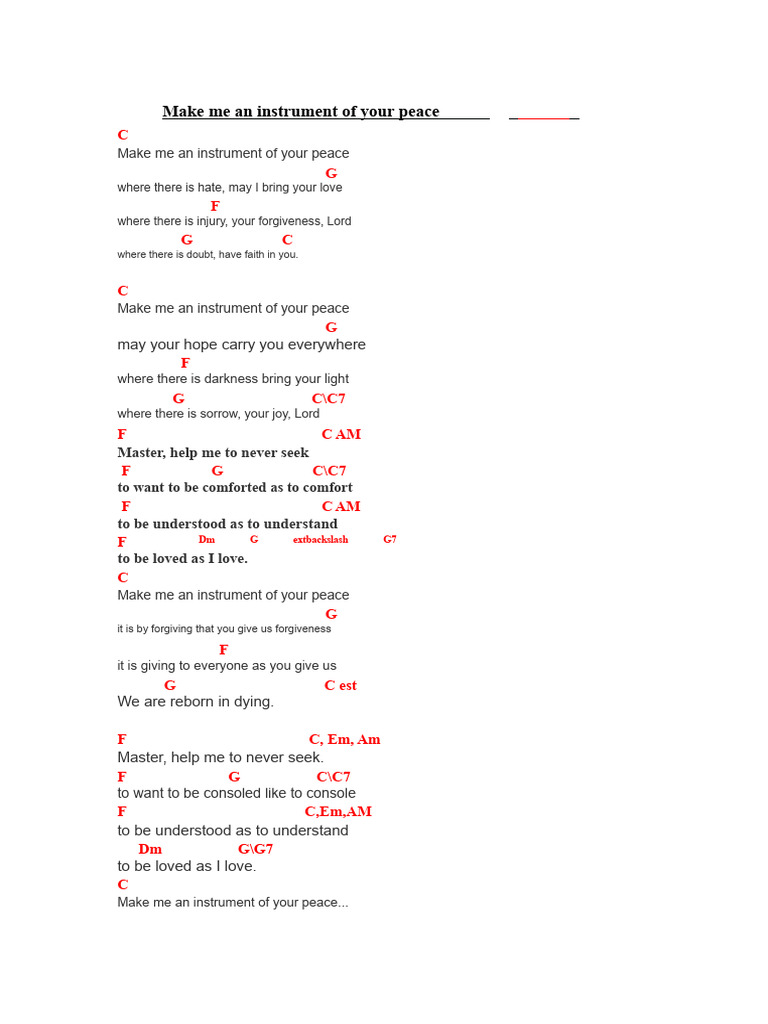 Instrument of Your Peace Lyrics | PDF