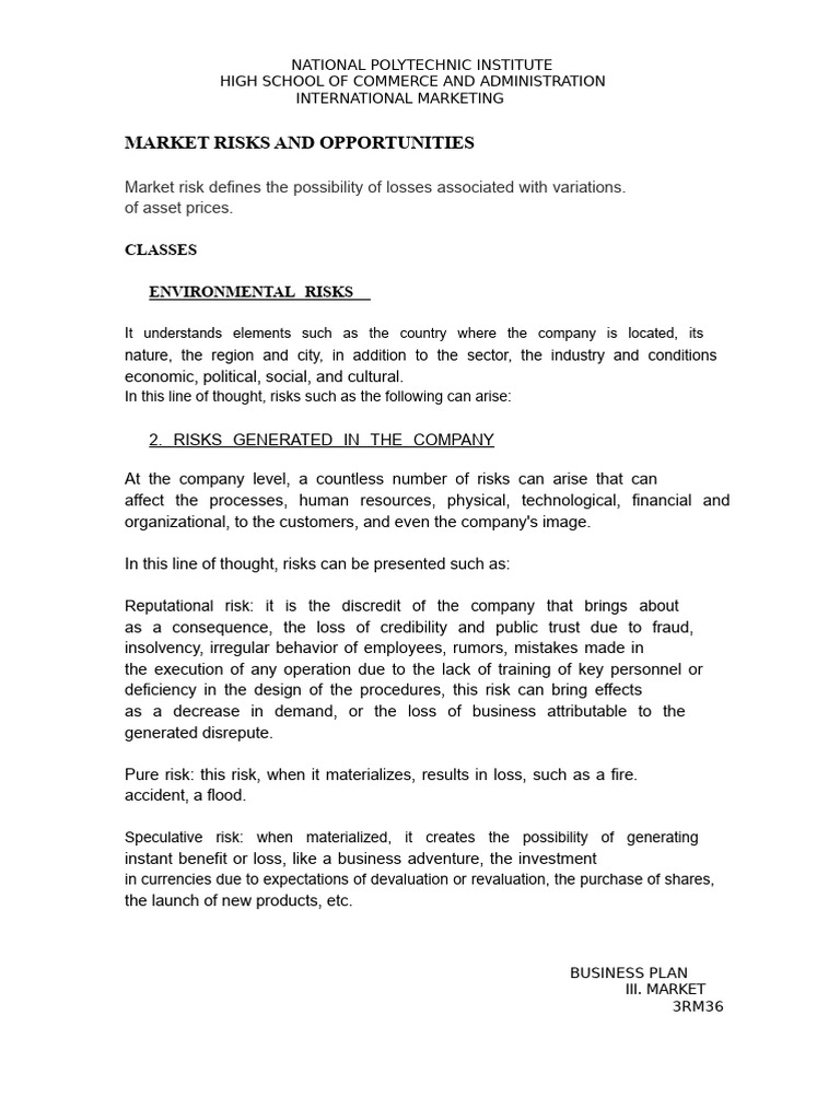 Market Risks and Opportunities Analysis | PDF | Risk | Market (Economics)