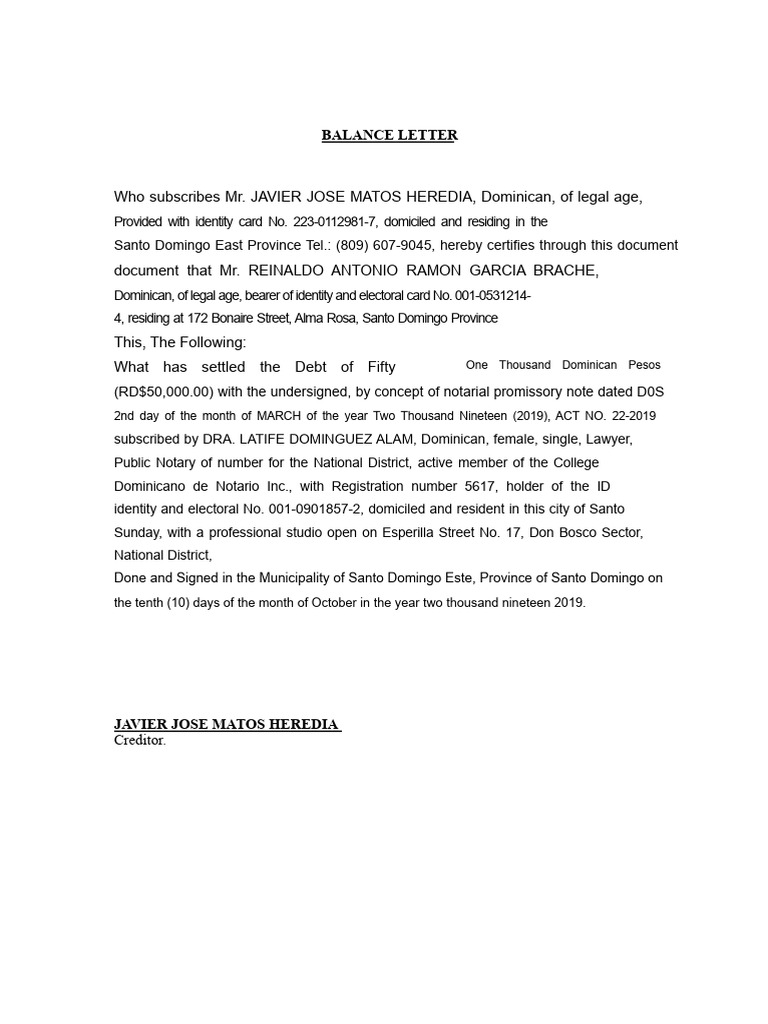 Balance Letter | PDF