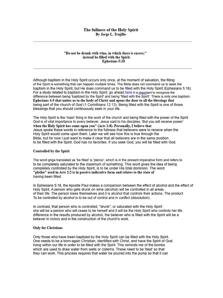 Understanding the Fullness of the Holy Spirit | PDF | Baptism With The ...