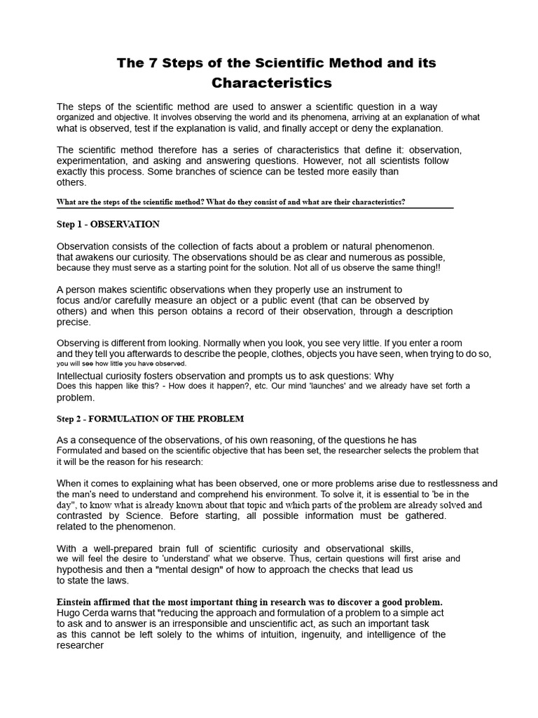 The 7 Steps of The Scientific Method and Their Characteristics | PDF ...