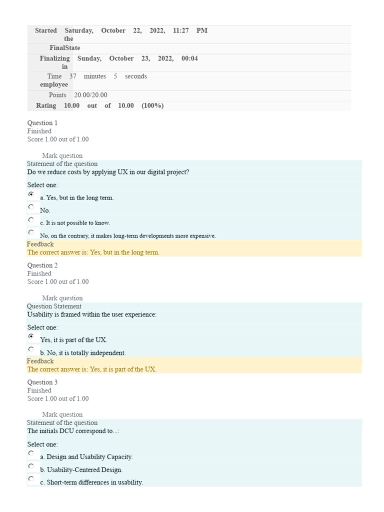 User Experience Design Quiz Results | PDF | Usability | Information Science