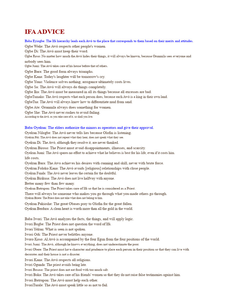 Ifa Advice According To Your Sign | PDF