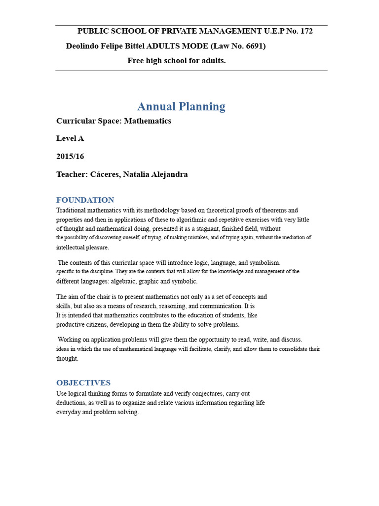Adult Mathematics Curriculum Overview | PDF | Numbers | Mathematics