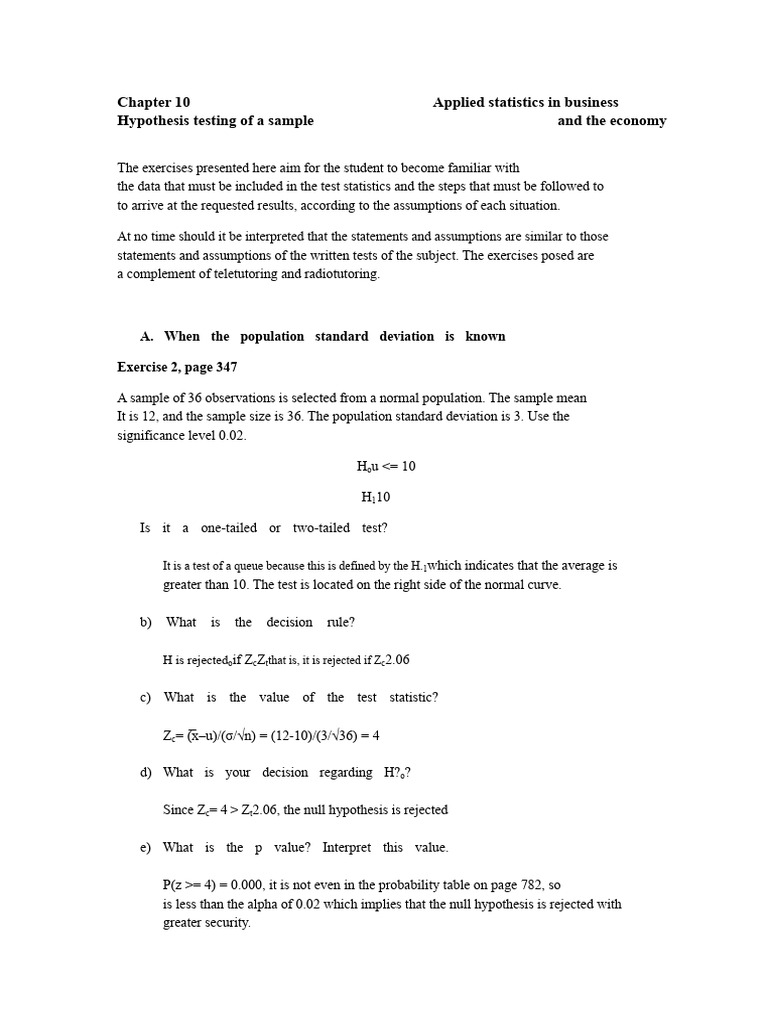 Hypothesis Testing in Applied Statistics | PDF | Statistical ...