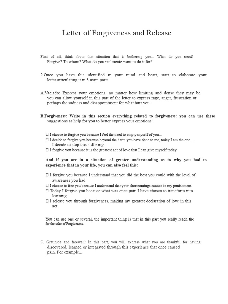 Forgiveness Letter Guide: Steps to Release | PDF
