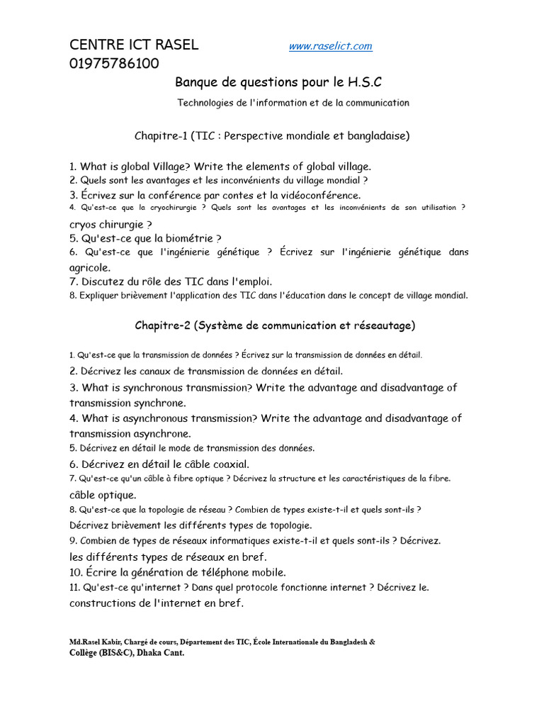 Questions H.S.C sur les TIC et leur impact | PDF | Technologies de l ...