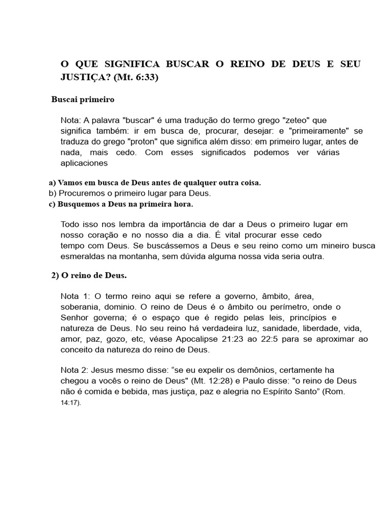 Buscai Primeiro o Reino de Deus e A Sua Justiça | PDF | O Reino de Deus ...