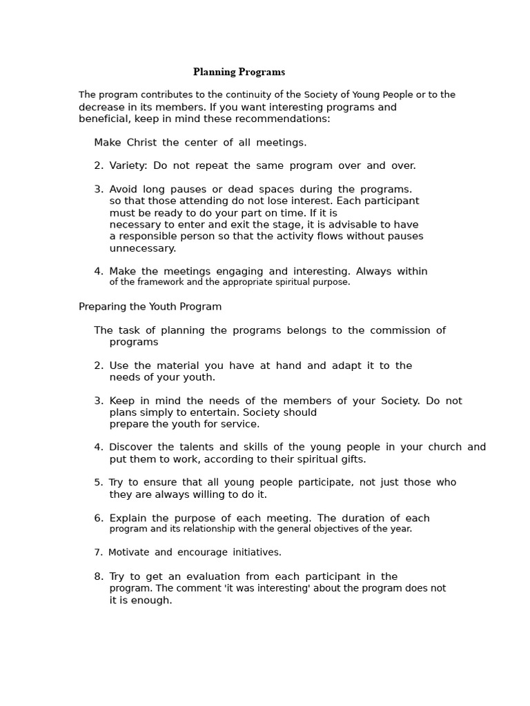 Effective Youth Program Planning Guide | PDF | Prayer | Bible