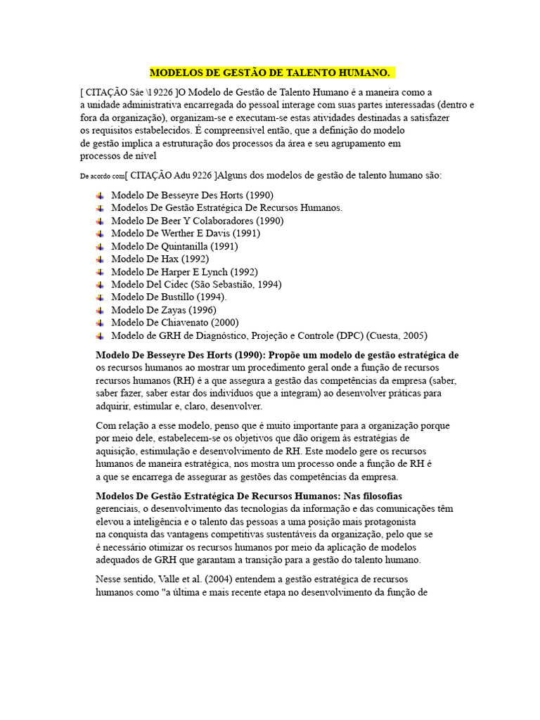 Modelos de Gestão de Talento Humano | PDF | Gestão de recursos humanos ...