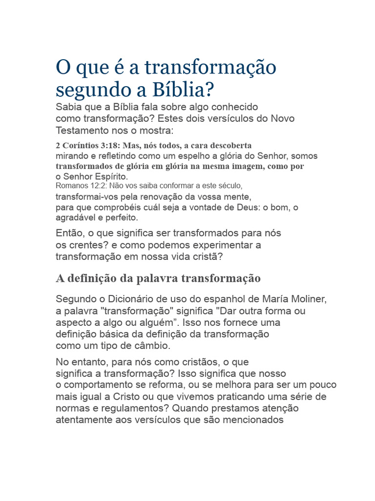 Significado da Transformação na Bíblia | PDF | Deus | Bíblia