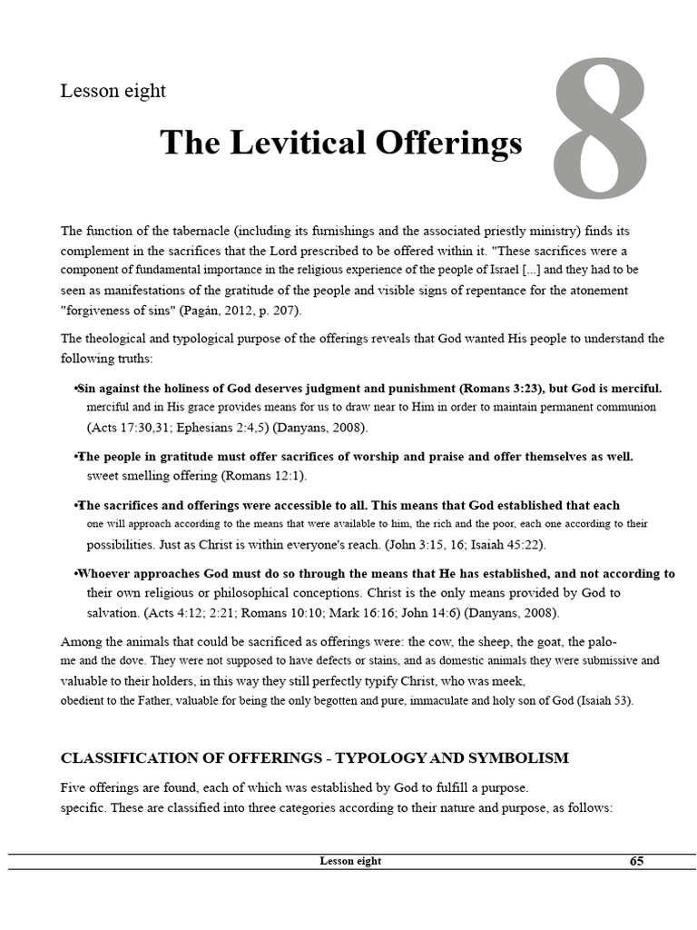 LESSON 8 - The Levitical Offerings | PDF | Sacrifice | Book Of Leviticus
