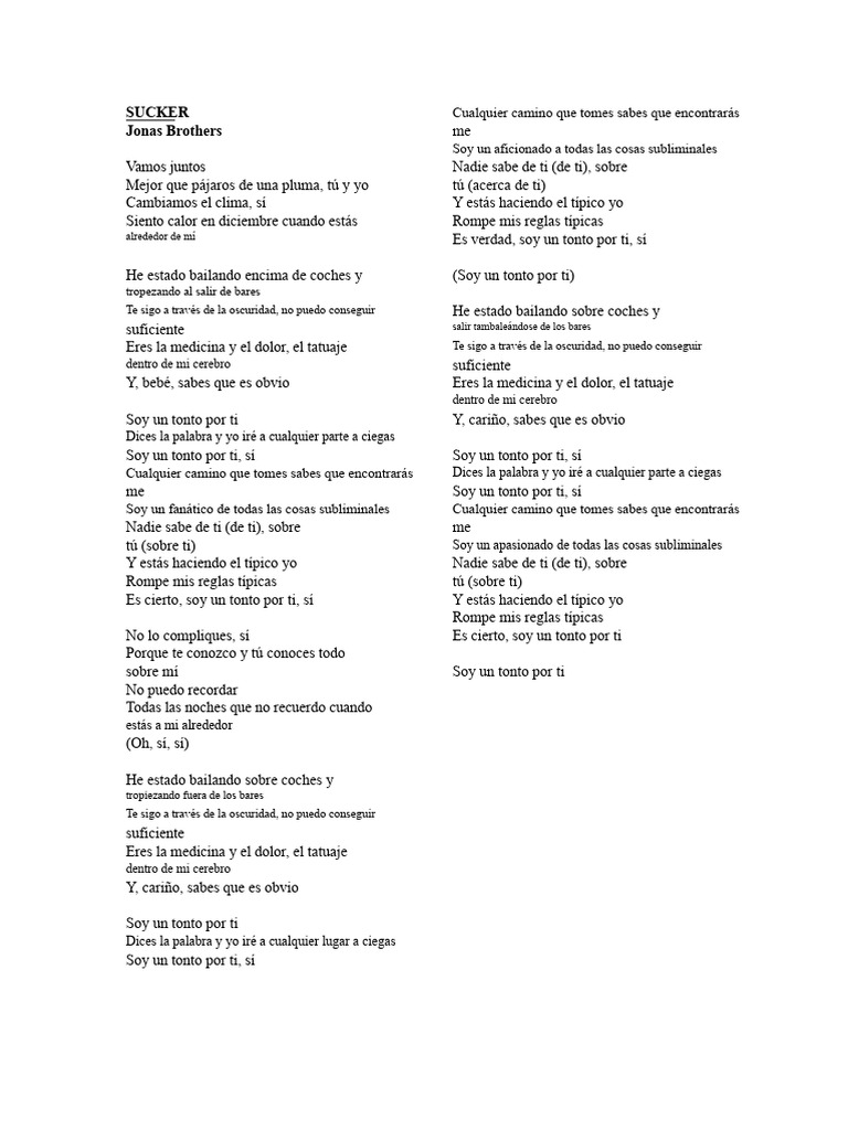 Letra de Canciones (Jonas Brothers) | PDF | American Pop Songs | Música ...