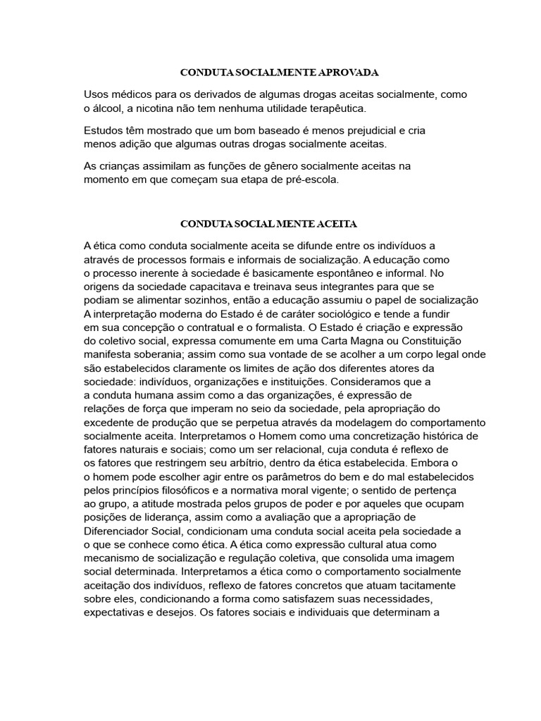 Conduta Social: Aceitação e Rejeição | PDF | Sociedade | Moralidade