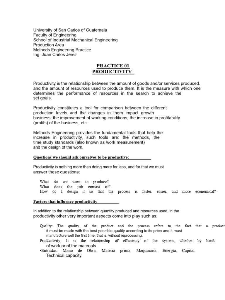 Productivity in Methods Engineering Practice | PDF | Economies | Business