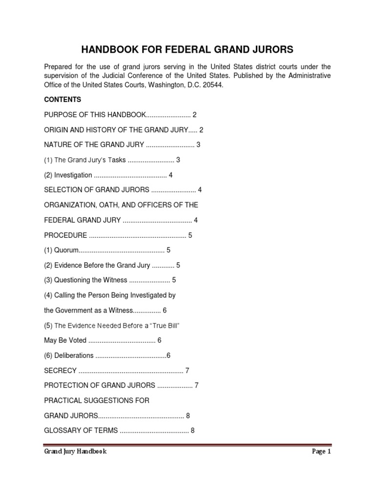 Federal Grand Jury Handbook Guide PDF Grand Jury Law