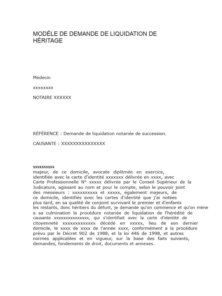 Demande de Liquidation de Succession | PDF | Droits de tradition ...