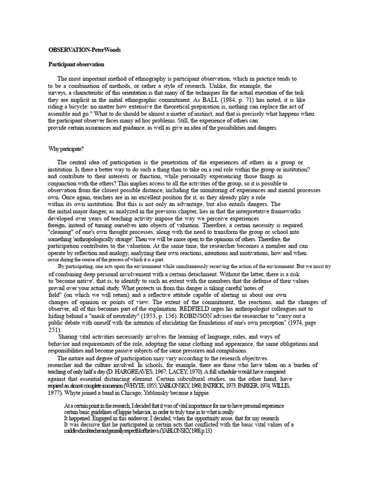 Understanding Participant Observation in Ethnography | PDF ...