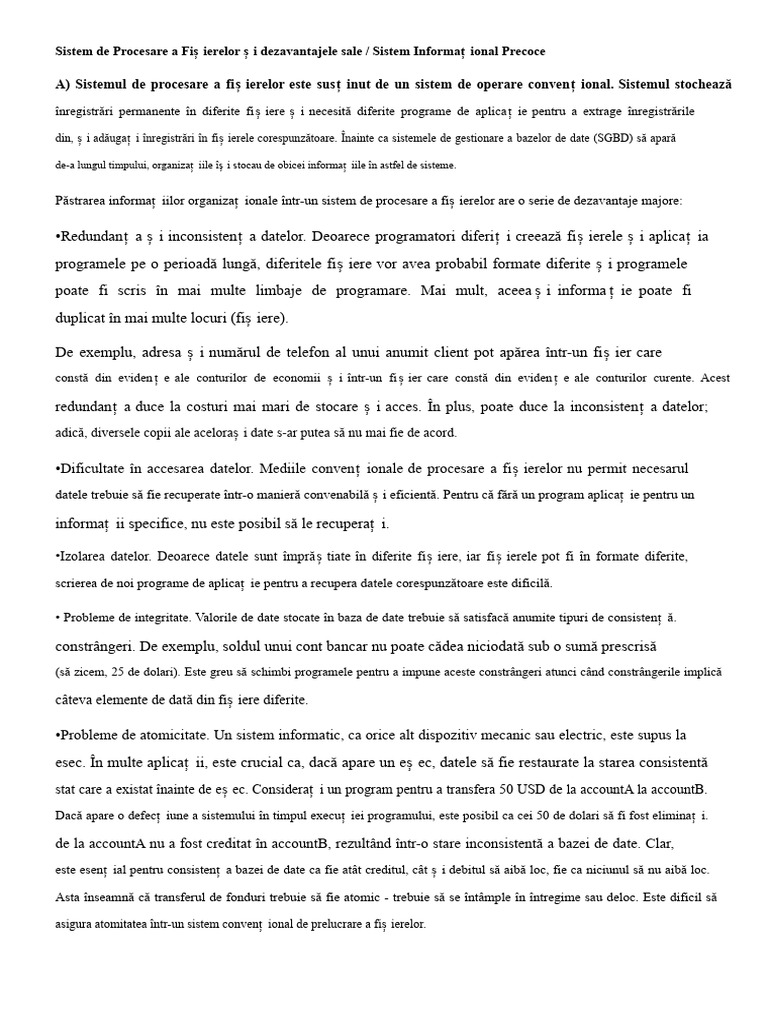 Sistem de Procesare A Fișierelor Și Dezavantajele Acestuia | PDF