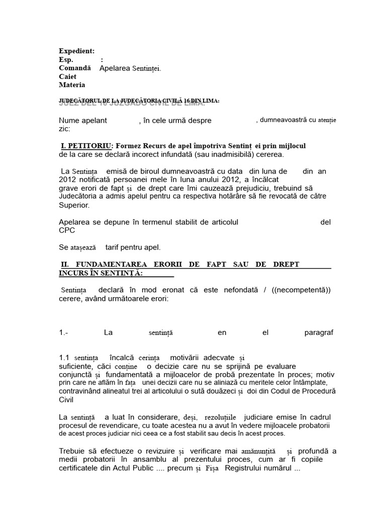 Model de Recurs de Apel | PDF