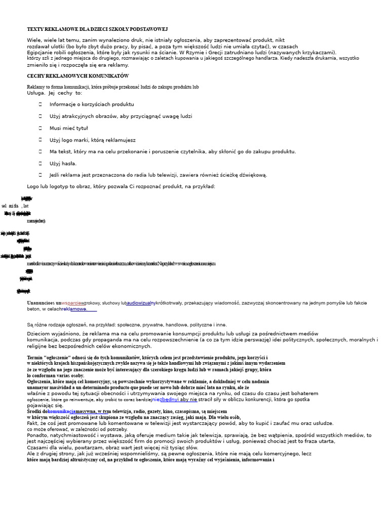 Reklamowe Teksty Dla Dzieci W Szkole Podstawowej | PDF