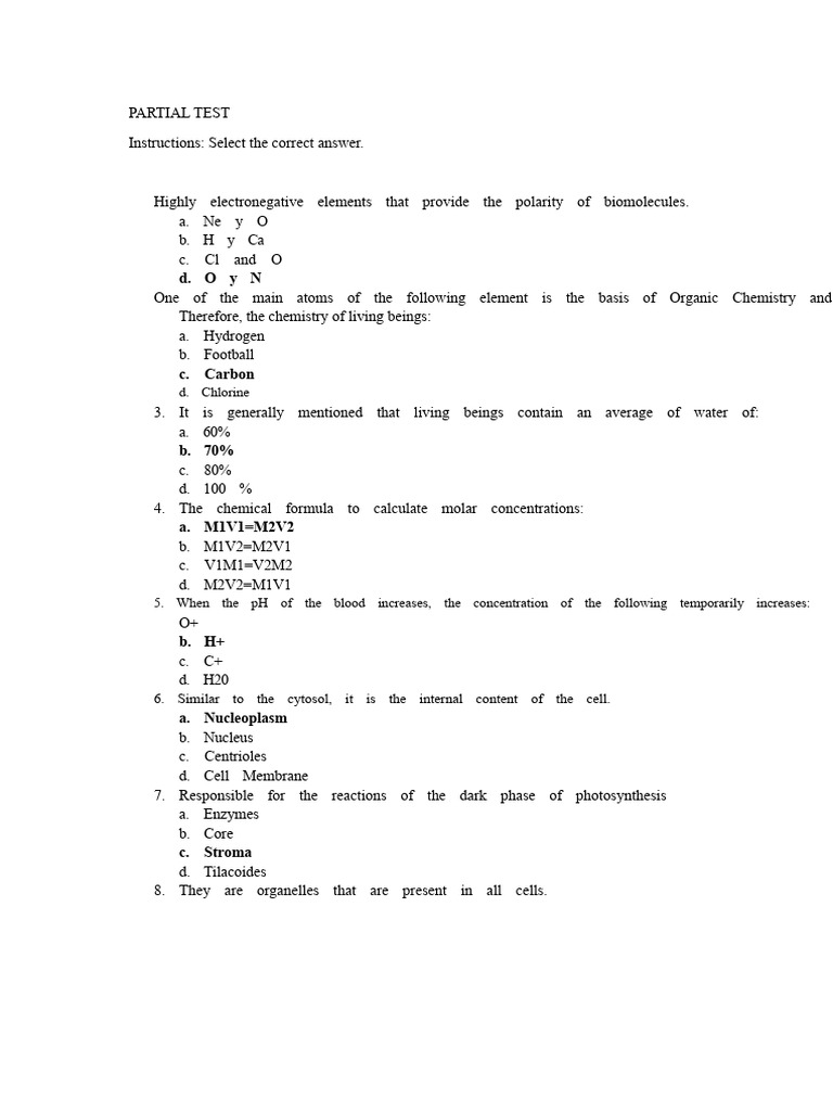 Partial Test of Biology | PDF