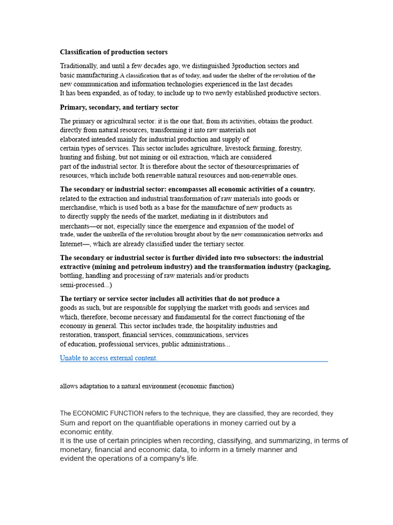 Classification of Production Sectors | PDF | Agriculture | Tertiary ...
