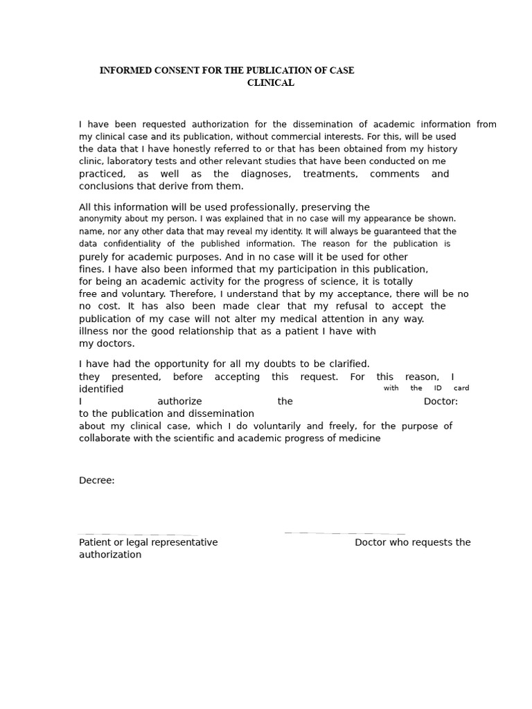 Informed Consent for Clinical Case Publication | PDF