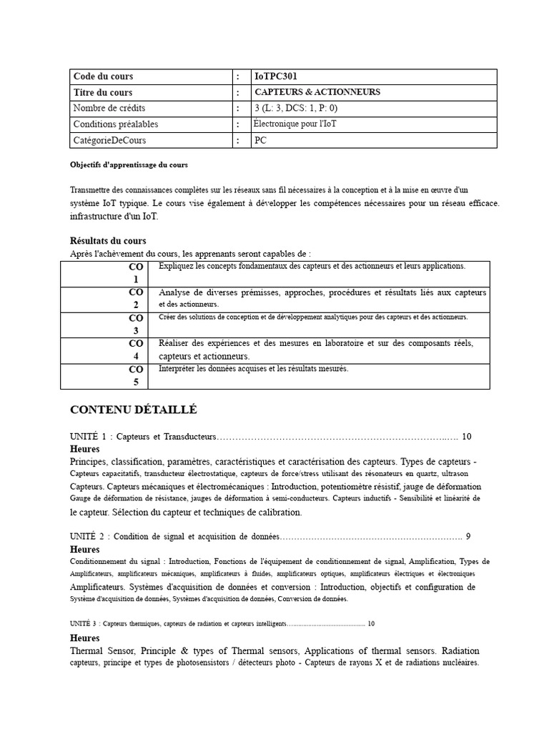 Capteurs et Actionneurs pour l'IoT | PDF | Capteur | Amplificateur ...