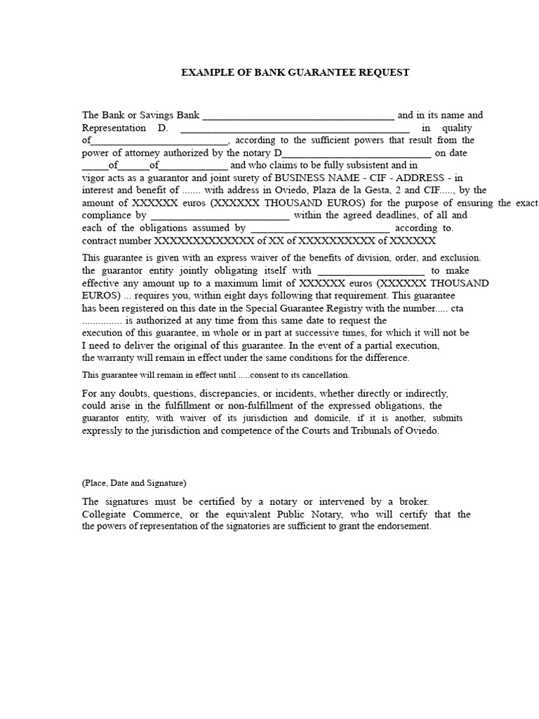 Bank Guarantee Request Template | PDF