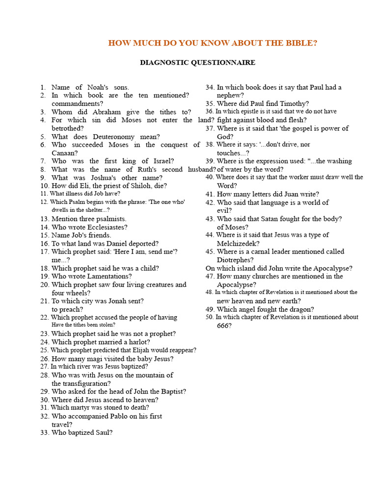 Bible Knowledge Diagnostic Questionnaire | PDF | Bible | Moses