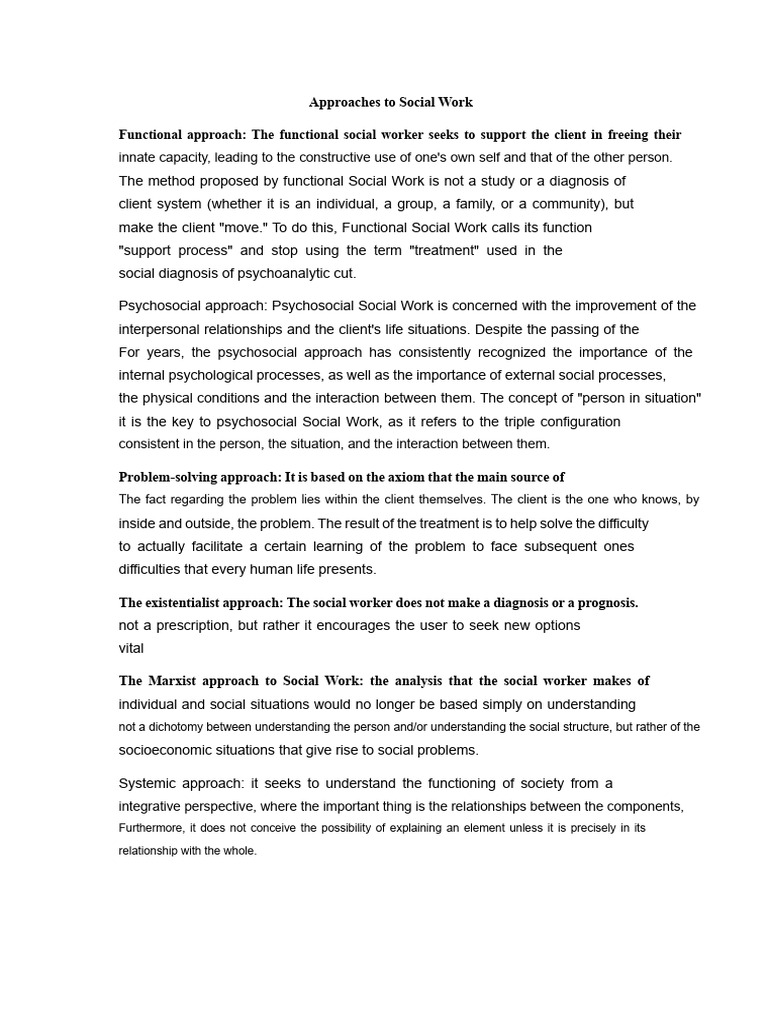 Key Approaches in Social Work | PDF | Social Work | Psychosocial