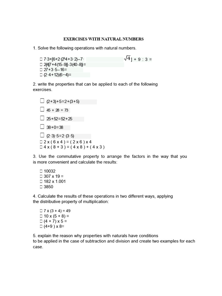 Natural Number Exercises and Properties | PDF