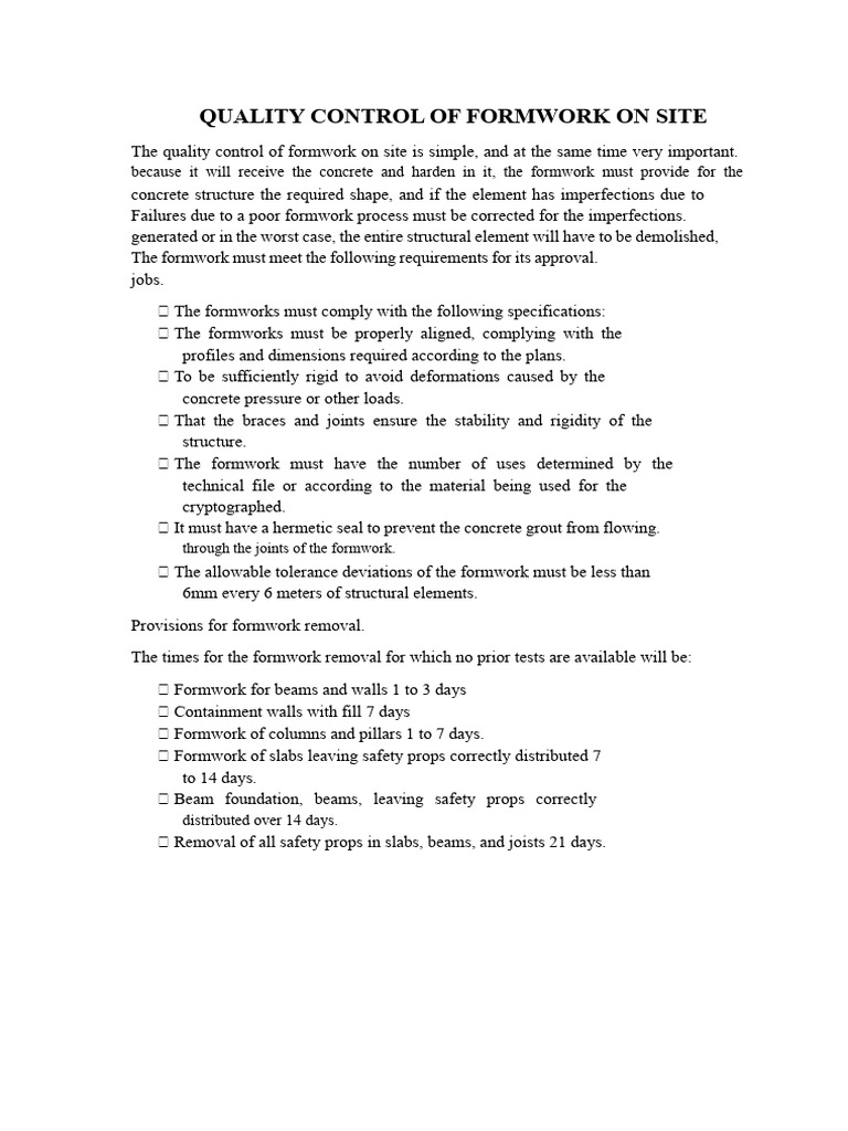 Formwork Quality Control Guidelines | PDF | Concrete | Beam (Structure)