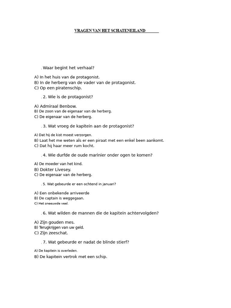 Het Schateiland Vragen | PDF
