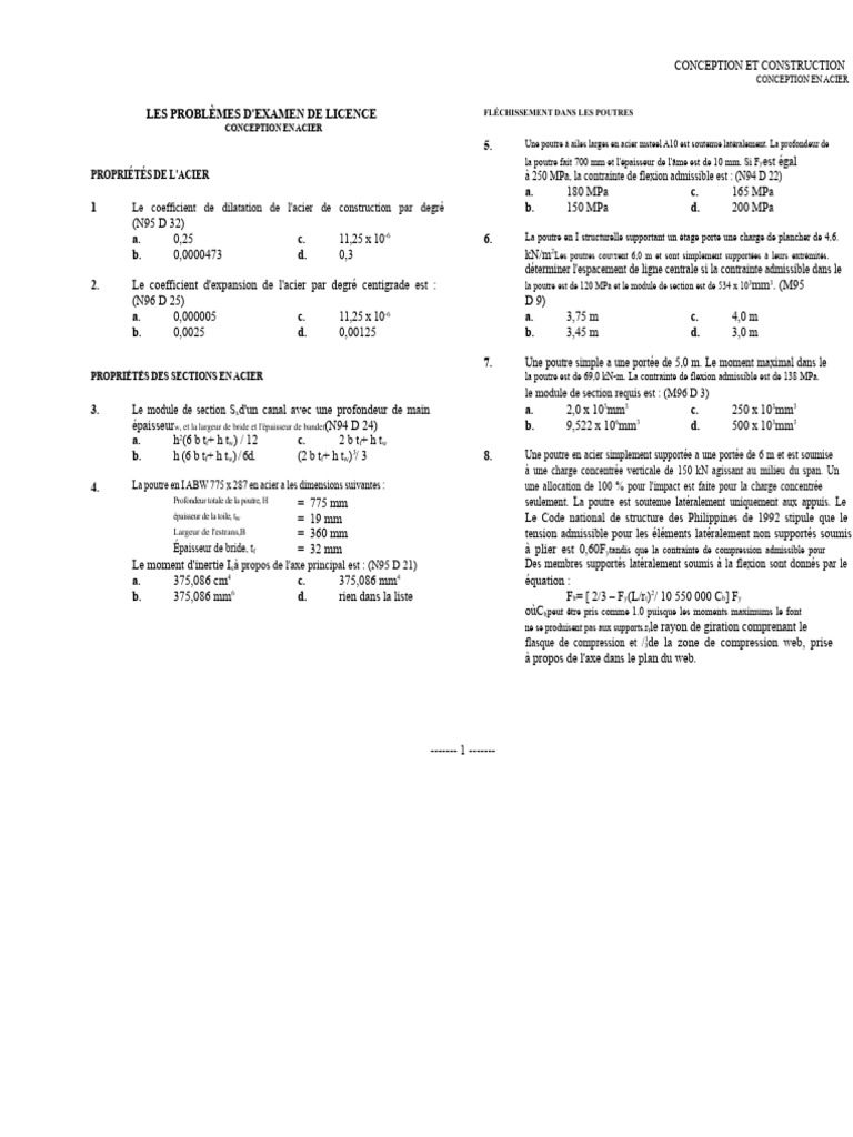 Problèmes de Tableau 332508031 CE en Conception D'acier | PDF | Flexion ...