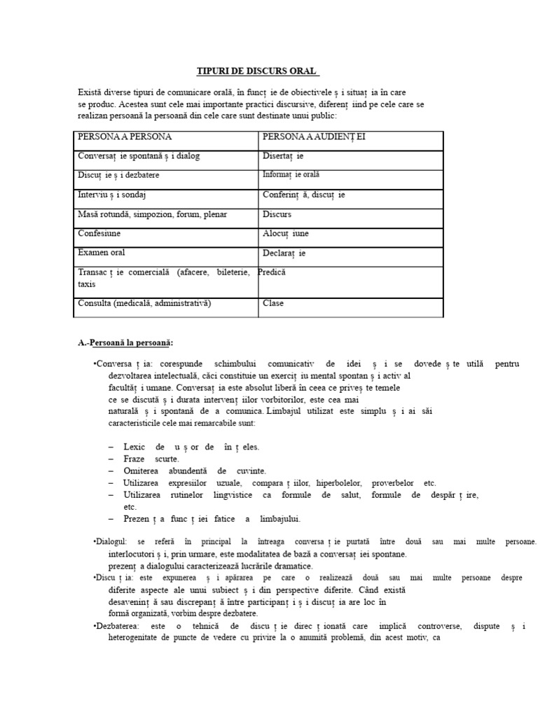 Tipuri de Discurs Oral | PDF