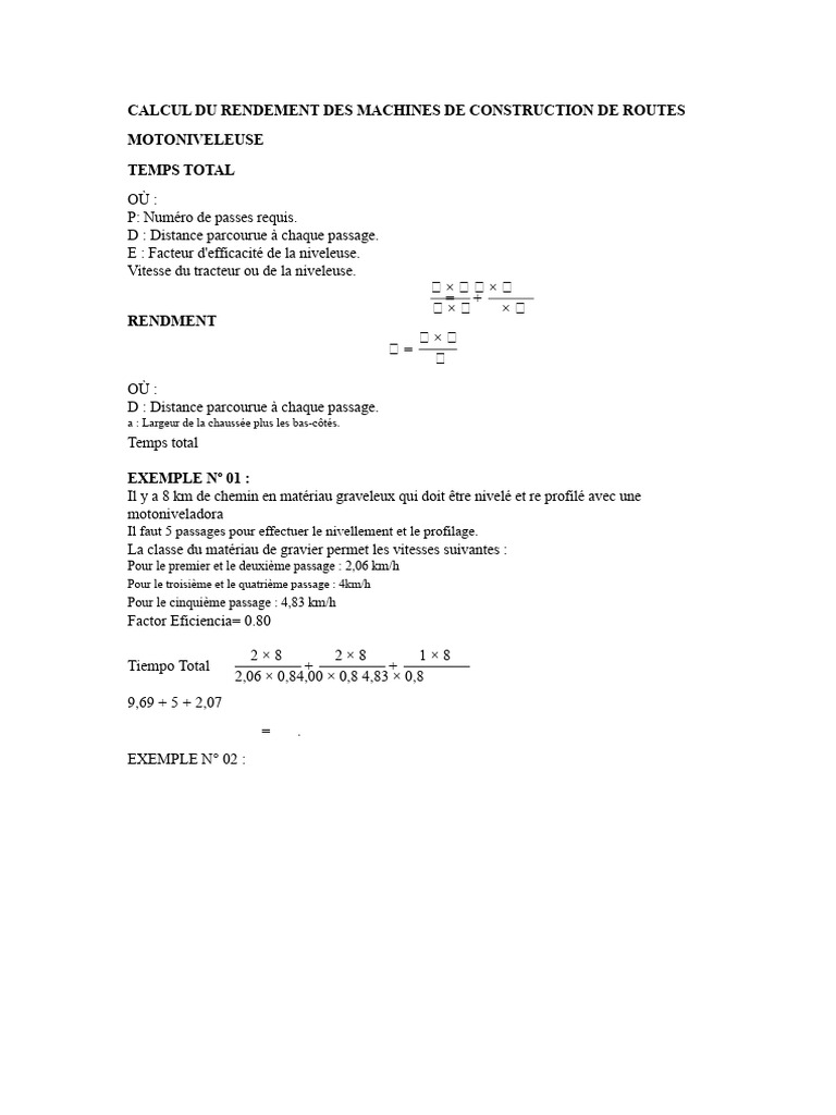 Calcul de Rendement Des Machines de Construction de Routes | PDF