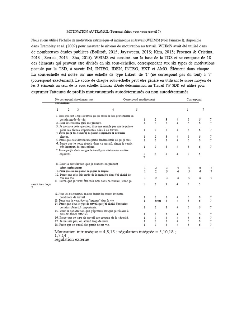 Motivation au Travail : Analyse WEIMS | PDF | Motivation | Motivant