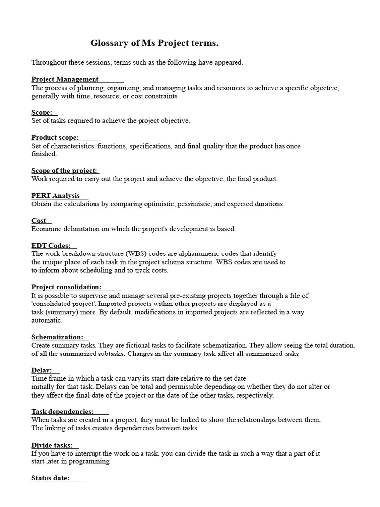 MS Project Terms Glossary | PDF | Project Management