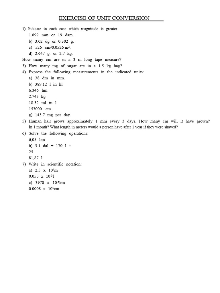 Unit Conversion Exercises | PDF