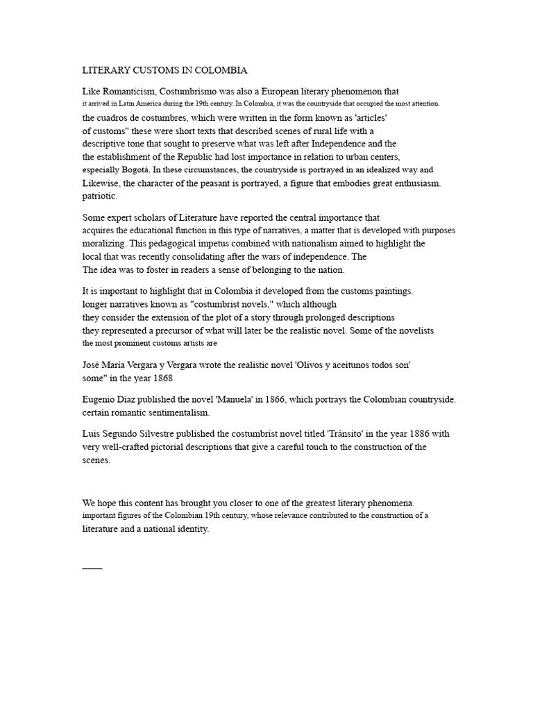 Colombian Costumbrismo Literature | PDF | The Arts | Writing