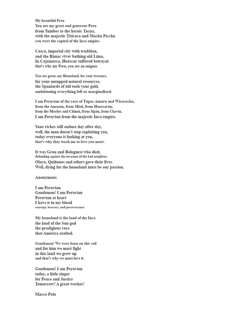 Poesía por Fiestas Patrias Perú | PDF | Peru | Inca Empire