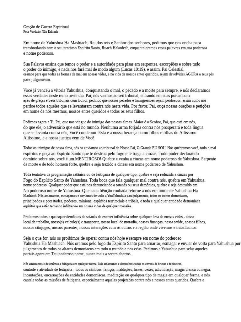 Oração de Guerra Espiritual Poderosa | PDF | Oração | Feitiçaria