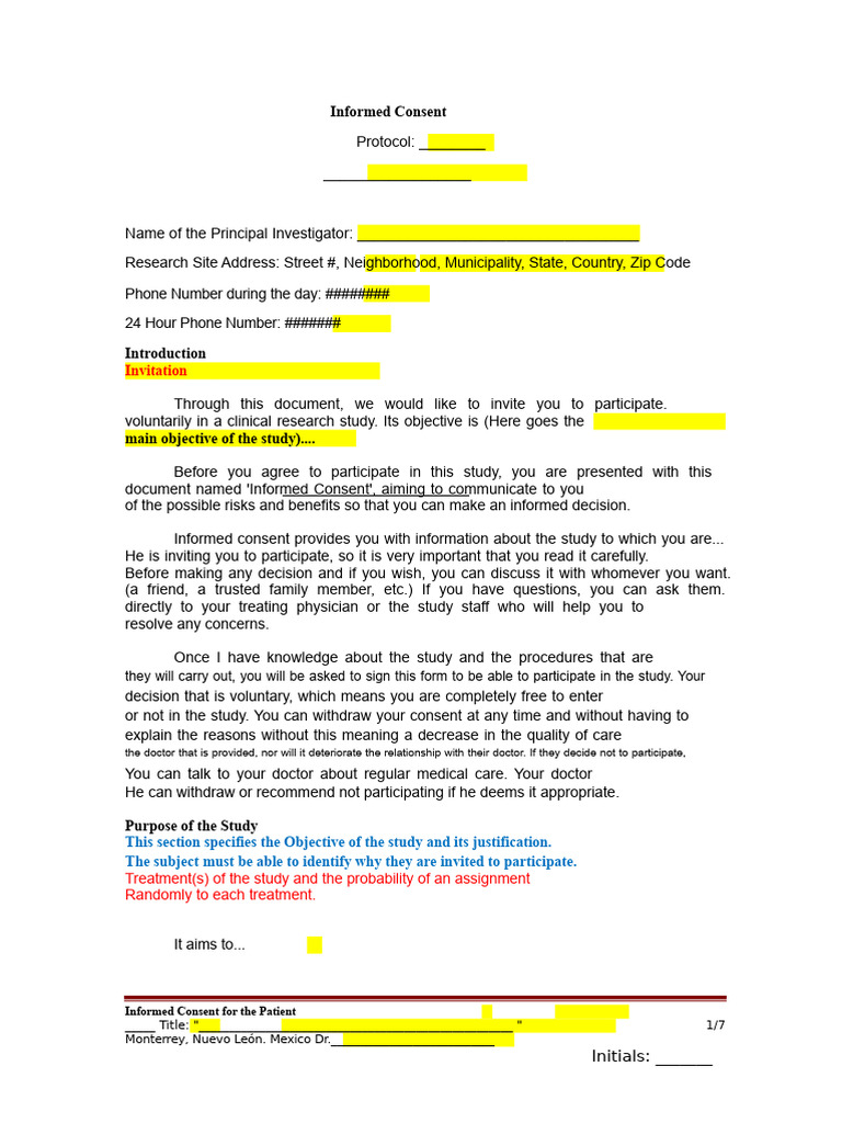 Informed Consent for Clinical Study | PDF | Informed Consent | Clinical ...