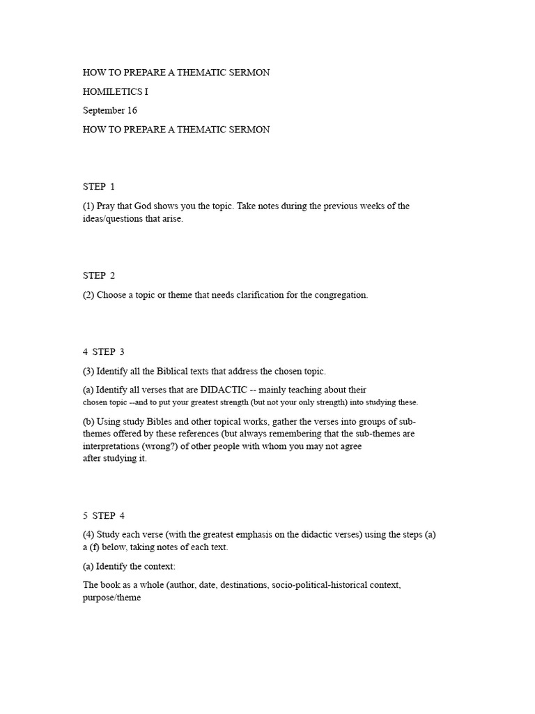 Thematic Sermon Preparation Guide | PDF | Sermon | Bible