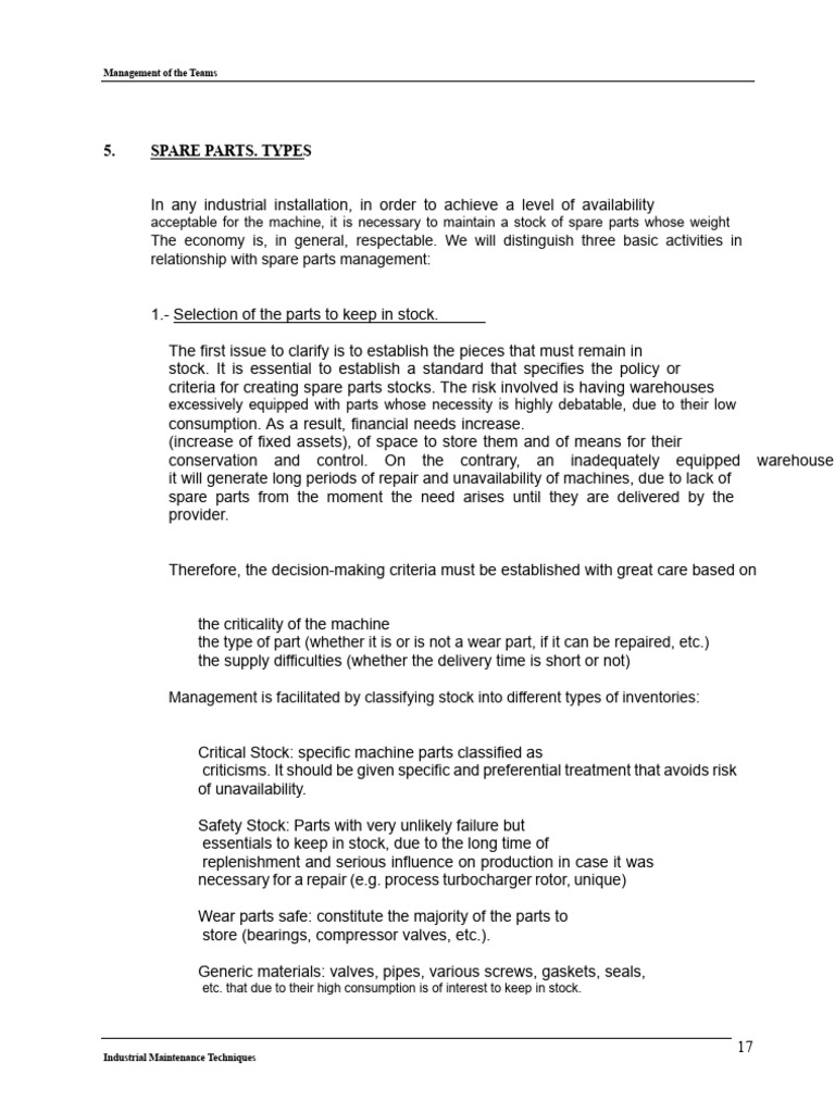 Spare Parts Management in Industry | PDF | Inventory